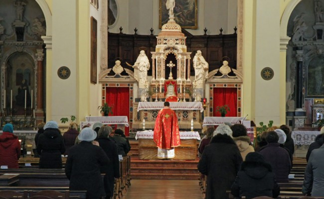 into a church during mass with the Orthodox rite and the priest